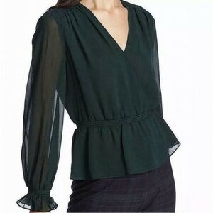 1. State Women's Dark Green Wrap Blouse